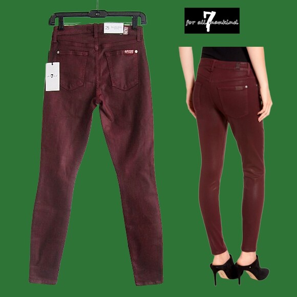 7 For All Mankind NEW Glam Rock  BORDEAUX Coated Super Skinny Jean 25 - Picture 8 of 12